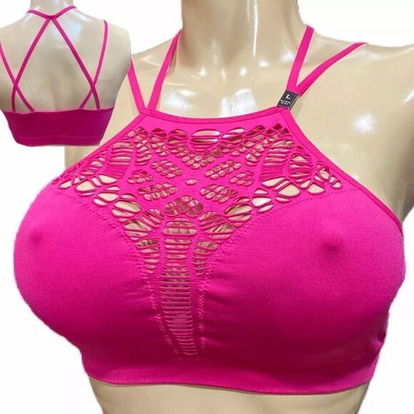 Victoria’s Secret high neck Seamless Unlined bralette bra Pink Medium - Picture 1 of 3
